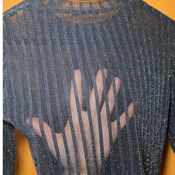 Sheer Sparkly Striped Cropped Top - Long Sleeve - Size S - Picture 6 of 11